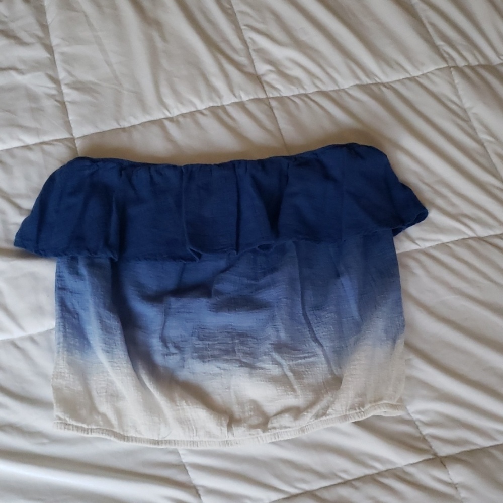Blue strapless top